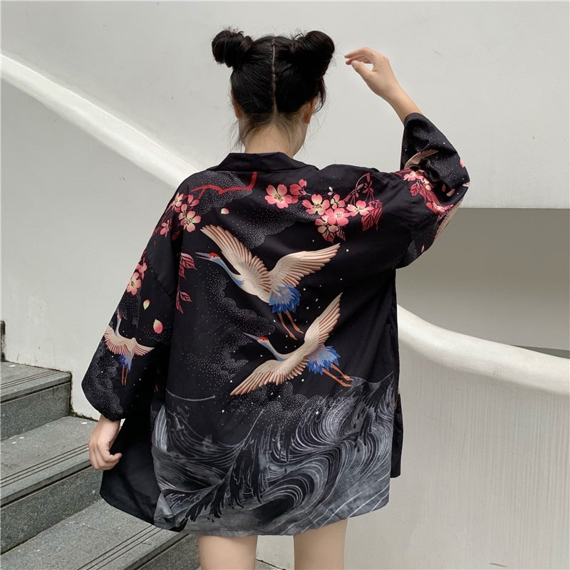 Kimono Women Japanese Ukiyoe Printed Kimono Traditional Cardigan Men