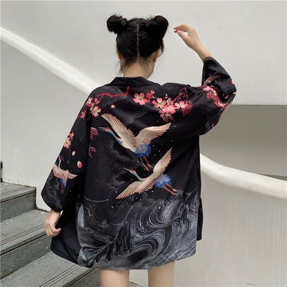 Kimono femme japonais Ukiyoe imprimé Kimono traditionnel Cardigan homme