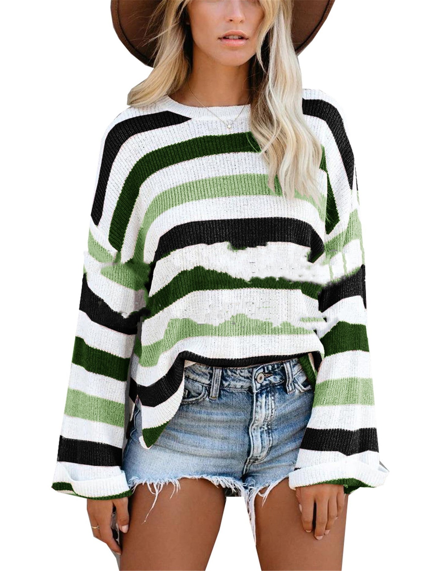 Plus Size Personalized Striped Knitted Sweater