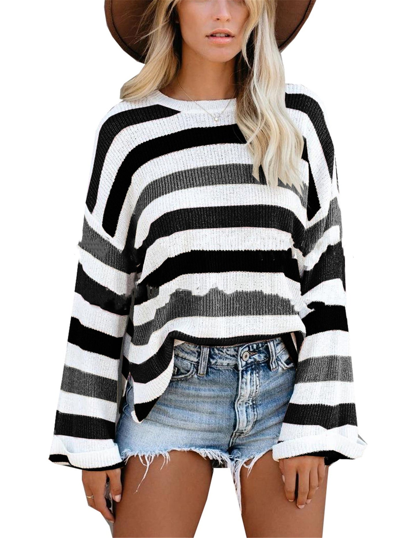 Plus Size Personalized Striped Knitted Sweater