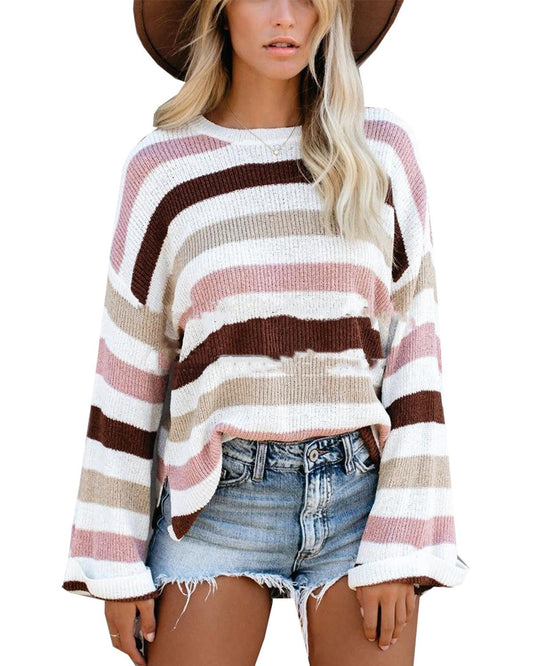 Plus Size Personalized Striped Knitted Sweater