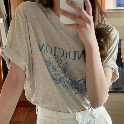 Printed Loose Short-sleeved Cotton Women's T-shirt