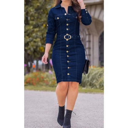 Long Slim Long Sleeve Denim Goddess Dress