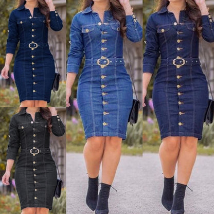 Long Slim Long Sleeve Denim Goddess Dress