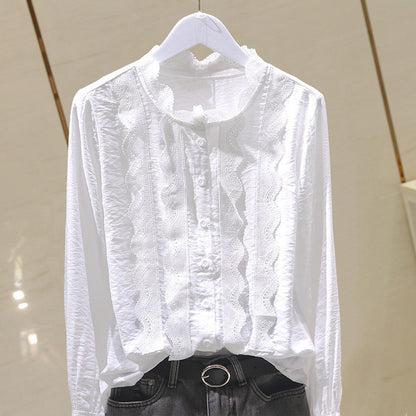 Fashion Asymmetrical Ruffled Long-sleeved OL Temperament Chiffon Shirt