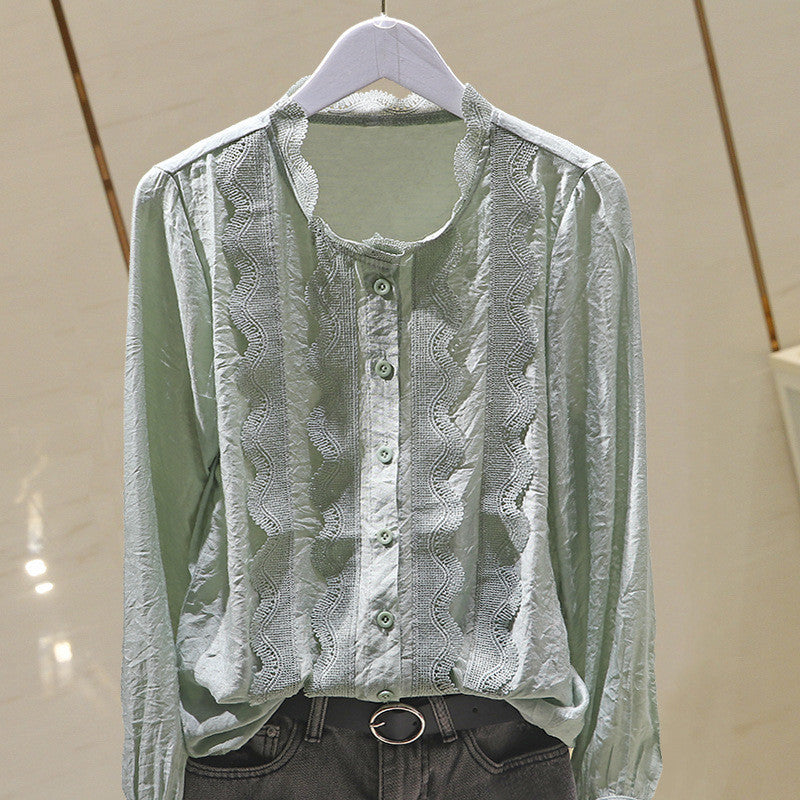 Fashion Asymmetrical Ruffled Long-sleeved OL Temperament Chiffon Shirt