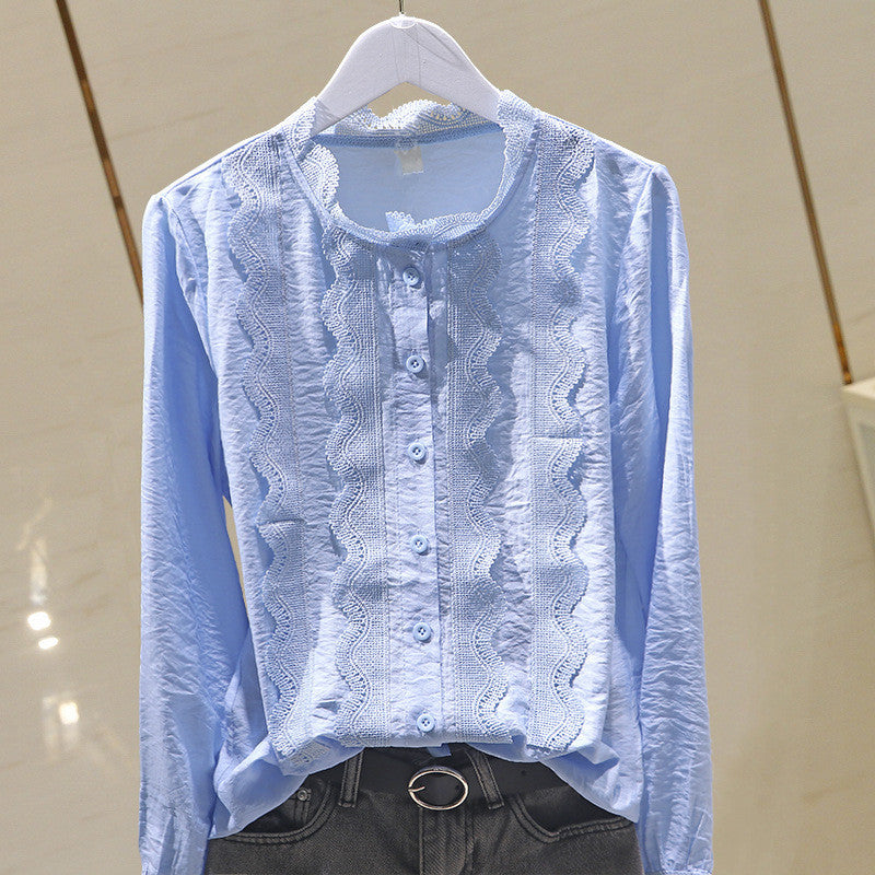 Fashion Asymmetrical Ruffled Long-sleeved OL Temperament Chiffon Shirt