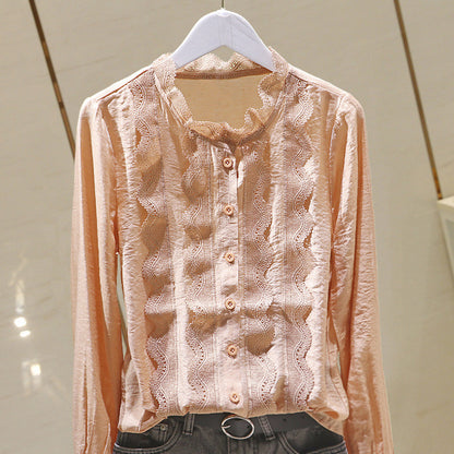 Fashion Asymmetrical Ruffled Long-sleeved OL Temperament Chiffon Shirt