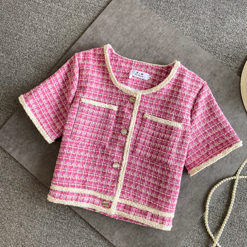 PinkLittle – veste courte coupe vent parfumée pour femme, haut cardigan à manches courtes et col rond, avec poche, nouvelle Version coréenne du printemps et de l'automne