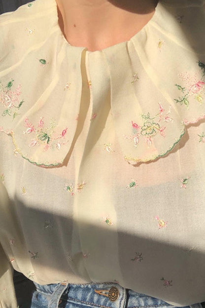 Gentle Temperament Doll Collar Vintage Embroidered Shirt