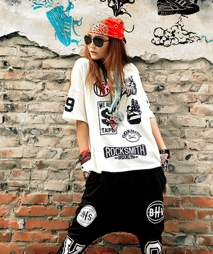 Printemps et été Hip-hop Street Fashion People en Europe et en Amérique T-shirt ample à col rond pour femme Marque de mode Vêtements pour femmes au nom de