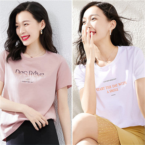 Pure Cotton Pink Short-Sleeved T-Shirt Women's Loose Half-Sleeved T-Shirt Ladies Summer New Top Ins Tide