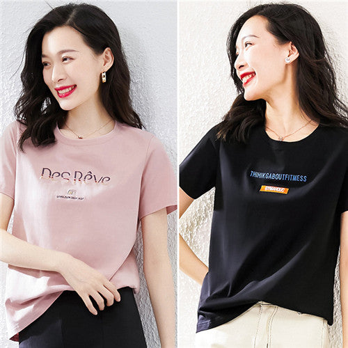 T-Shirt à manches courtes rose en pur coton pour femmes, ample, à demi-manches, nouveau haut d'été Ins Tide