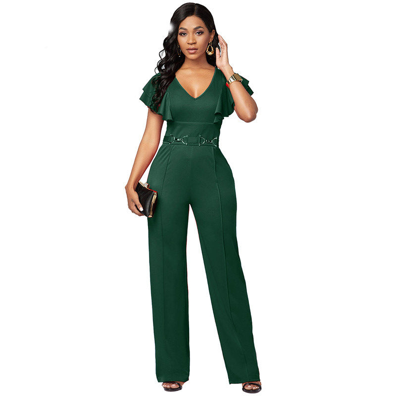 Sexy Casual Fashion Long-sleeved V-neck Women's Jumpsuit