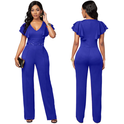 Sexy Casual Fashion Long-sleeved V-neck Women's Jumpsuit