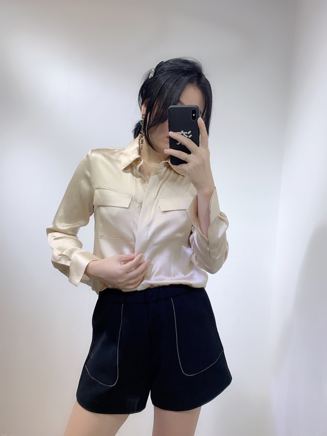 Silk Satin White Shirt Niche French top