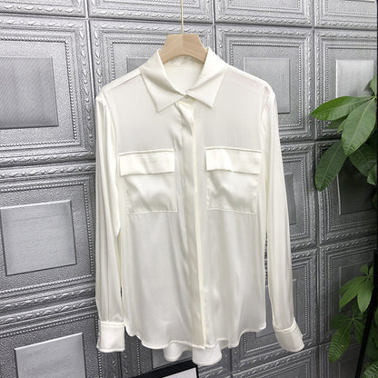 Silk Satin White Shirt Niche French top