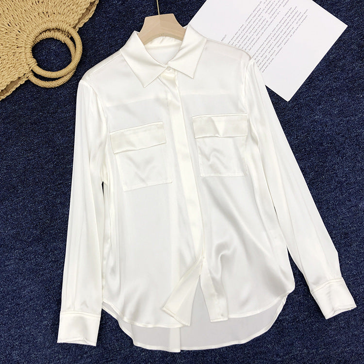 Silk Satin White Shirt Niche French top