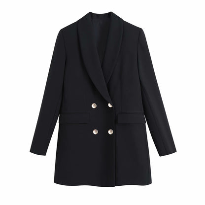 Long Double-Breasted Women'S Casual Blazer