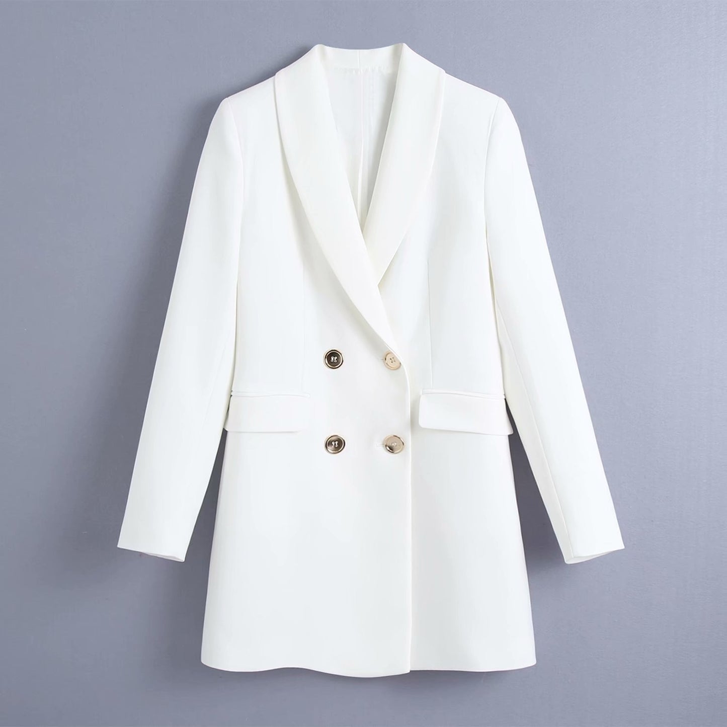 Long Double-Breasted Women'S Casual Blazer