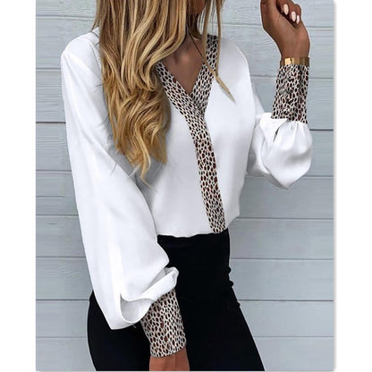 Leopard Print Long Lantern Sleeve Shirt Women