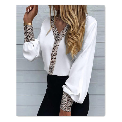 Leopard Print Long Lantern Sleeve Shirt Women