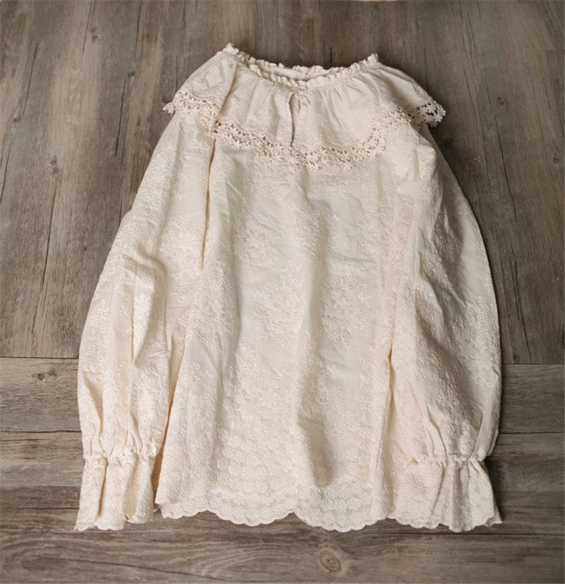 Japanese Age-reducing Sweet Big Lace-collar Cotton Shirt