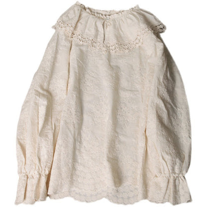 Chemise japonaise en coton à col en dentelle, douce et rajeunissante