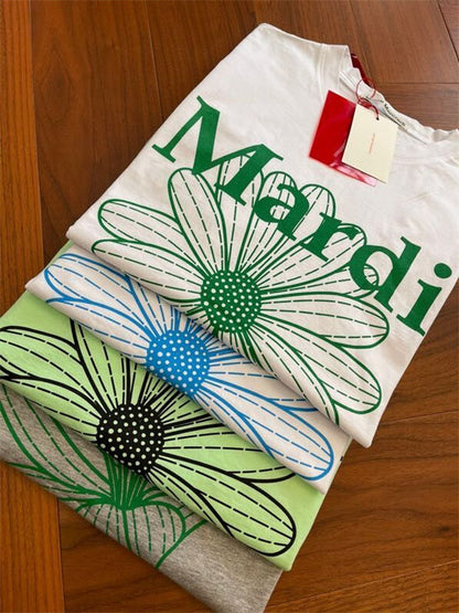 Flor verde Mujer de manga corta 21 años Nuevo diseño femenino Sense Ins Trend Flower T