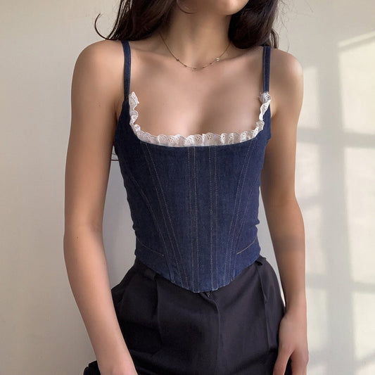 PixieKiki Vintage Underwire Blue Denim Corset Top