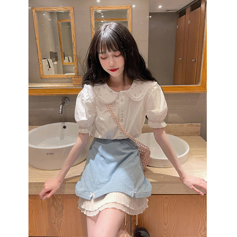 Doll Collar Shirt Female New Design Sense Niche Spring And Summer Short-Sleeved Japanese Top