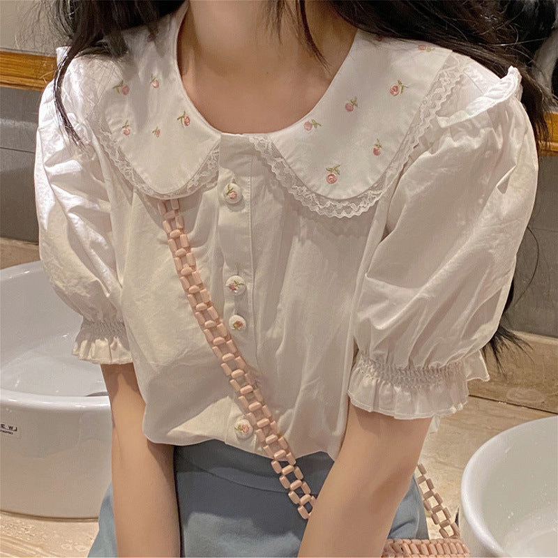 Doll Collar Shirt Female New Design Sense Niche Spring And Summer Short-Sleeved Japanese Top