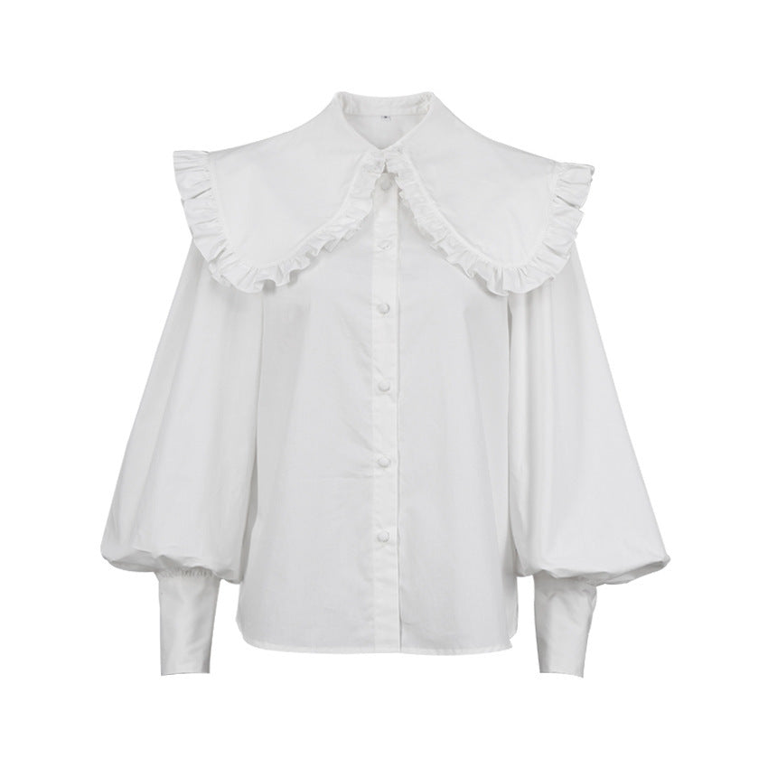 Camisa estilo palaciego cuello muñeca algodón blanco