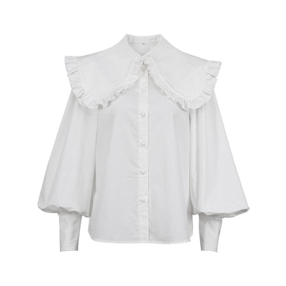 Camisa estilo palaciego cuello muñeca algodón blanco