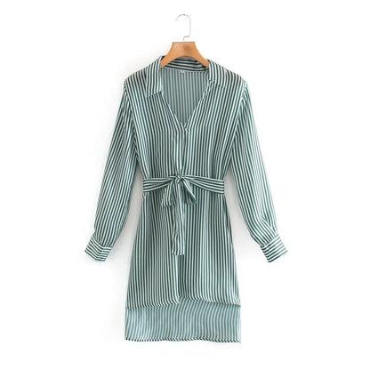 Silk Satin Striped Shirt With Belt