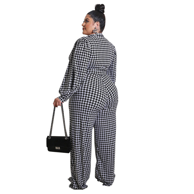 Puff Sleeve Women's Printed Jumpsuit Loose