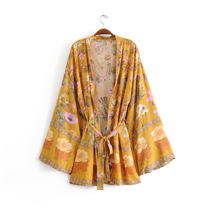 Women'S New Style Printed Belt Kimono