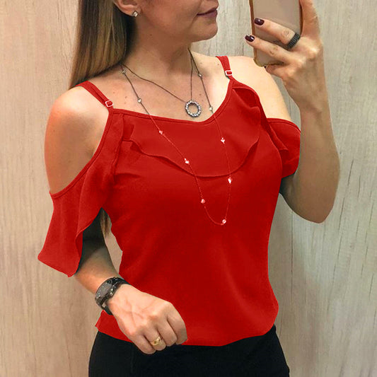 Blusa de manga corta con volantes y tirantes, ropa de verano para mujer