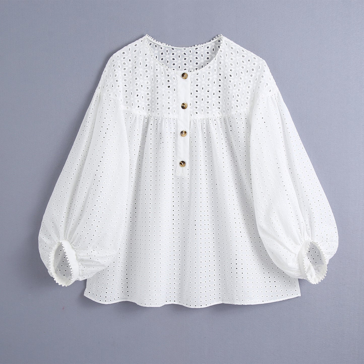 Embroidered Lantern Sleeve Loose Fashion All-match Shirt