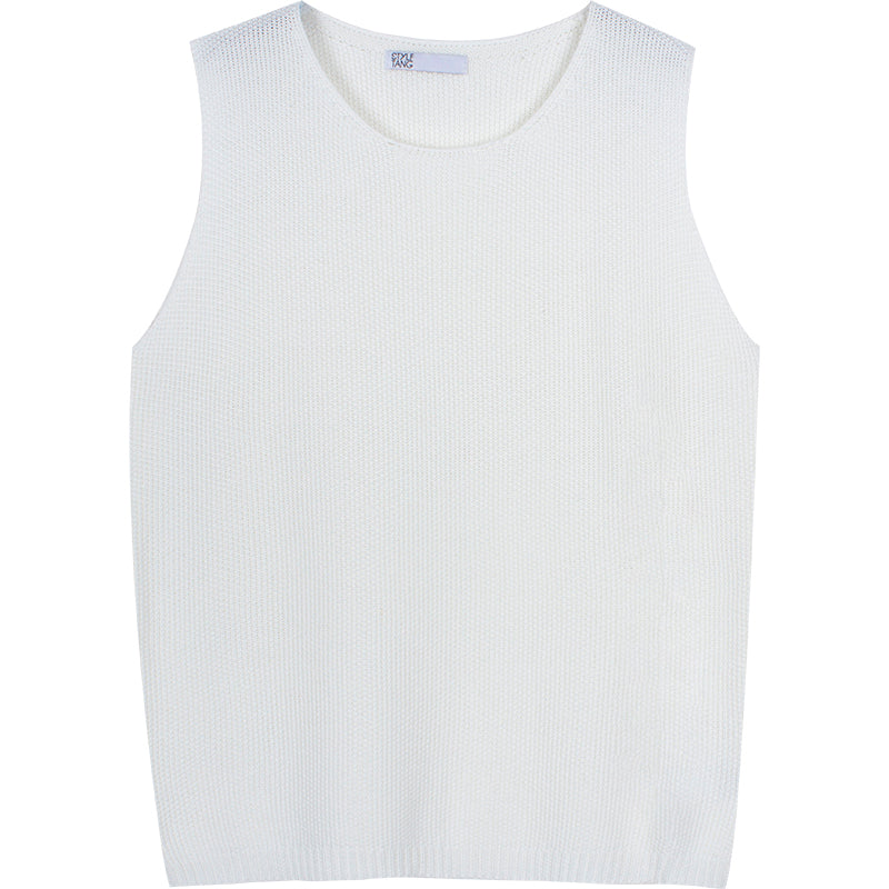 Retro White Loose Knit Sleeveless Vest With Thin Waistcoat