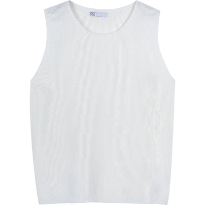 Retro White Loose Knit Sleeveless Vest With Thin Waistcoat