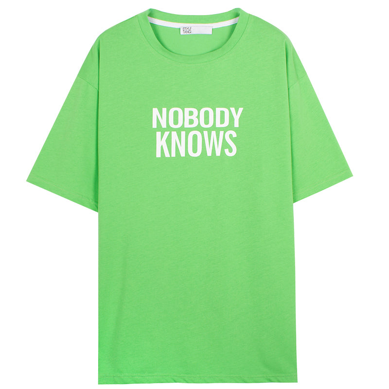 Green Letter Short Sleeve T-shirt Women Loose Cotton