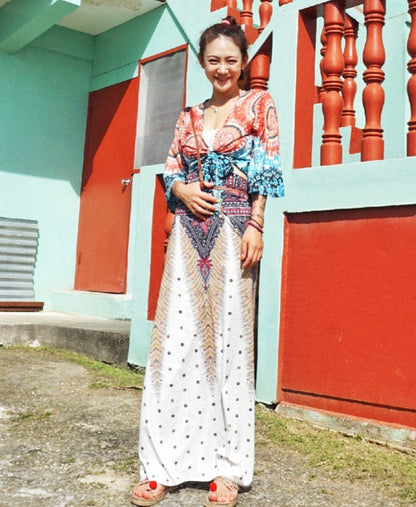 Chemisier de plage Style ethnique île bohème, thaïlande voyage vacances taille haute, haut imprimé à nouer, veste d'été