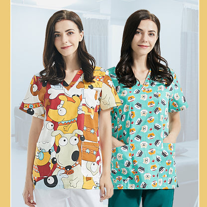 Cotton Cartoon Print Spa Uniform Beauty Salon Clothes Suit