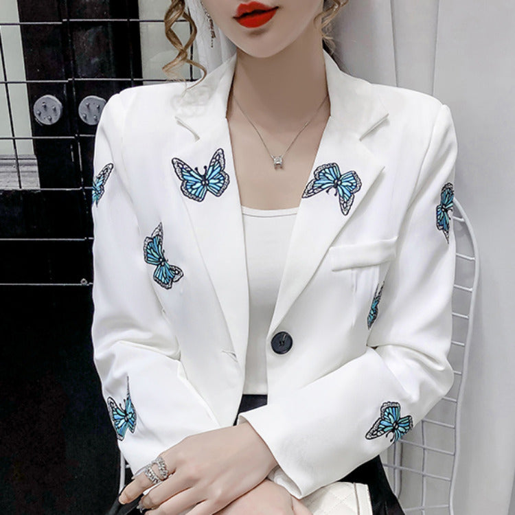 Capable Color Butterfly Lapel White Suit Female Commuter OL Wind Short Coat Thin