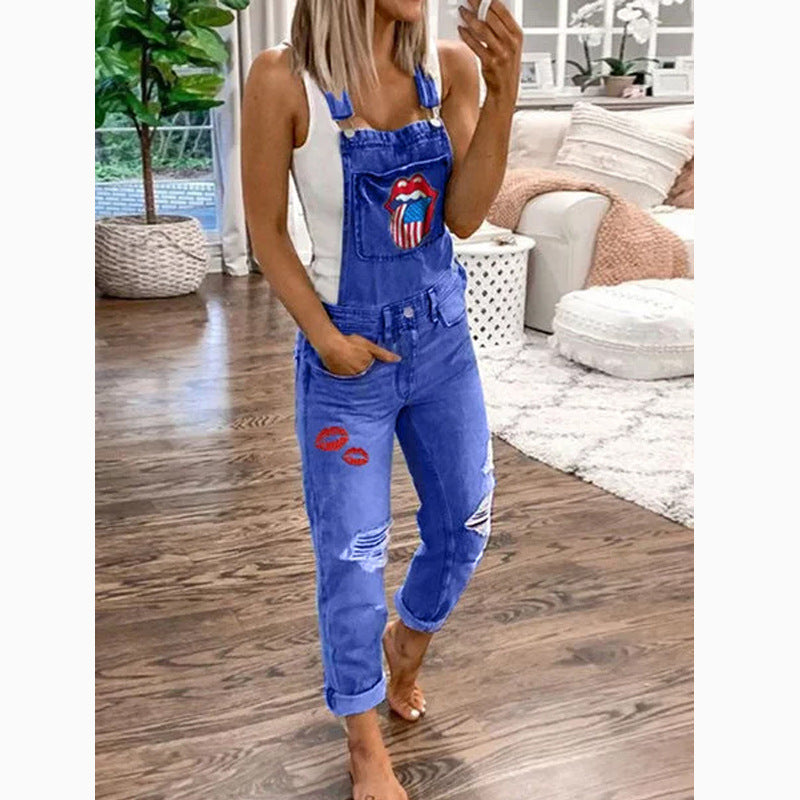 Printed Washed Women's Overalls