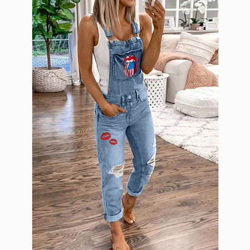 Printed Washed Women's Overalls