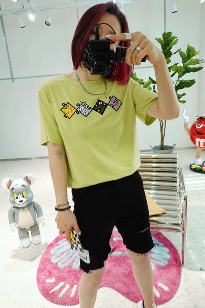 Paper Bag Summer Casual Round Neck Fun Cute Short Sleeves Thin Baba Dad Loose Shirt T