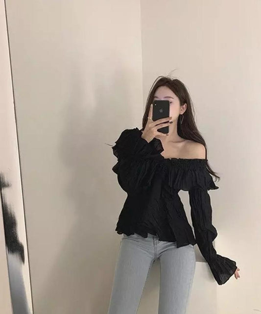 Irregular Ruffled Flared Sleeve Shirt With Ruffles