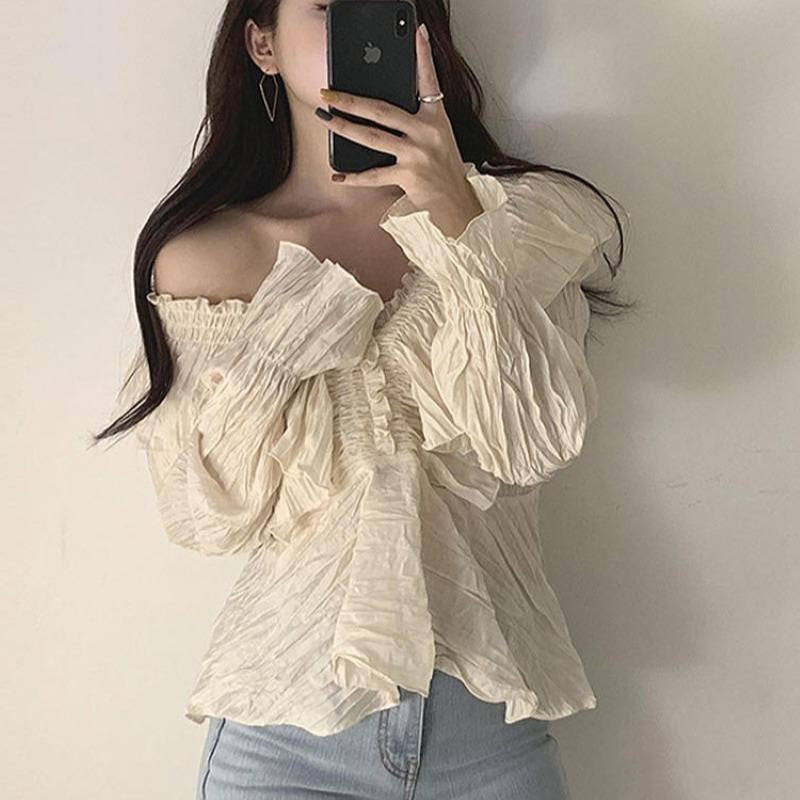 Irregular Ruffled Flared Sleeve Shirt With Ruffles